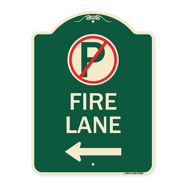 Fire Lane No Parking and Left Arrow Heavy-Gauge Aluminum Architectural Sign, 24" x 18", G-1824-24020
